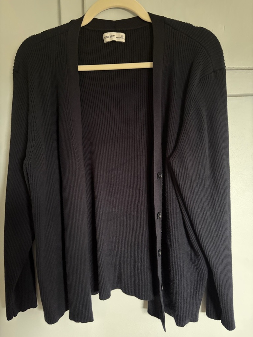 Nine West Black Ribbed Button-Down Cardigan